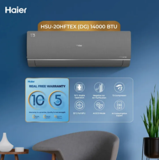 Haier (T3 Plus Series) 1.5 Ton DC Inverter – HSU-20HFTEX(DG) – T3 Compressor – Ampere Control – Bigger Outdoor – Turbo Cooling -Dark Grey Colour AC /10 Years Warranty / Air Conditioner / Haier Free Installation